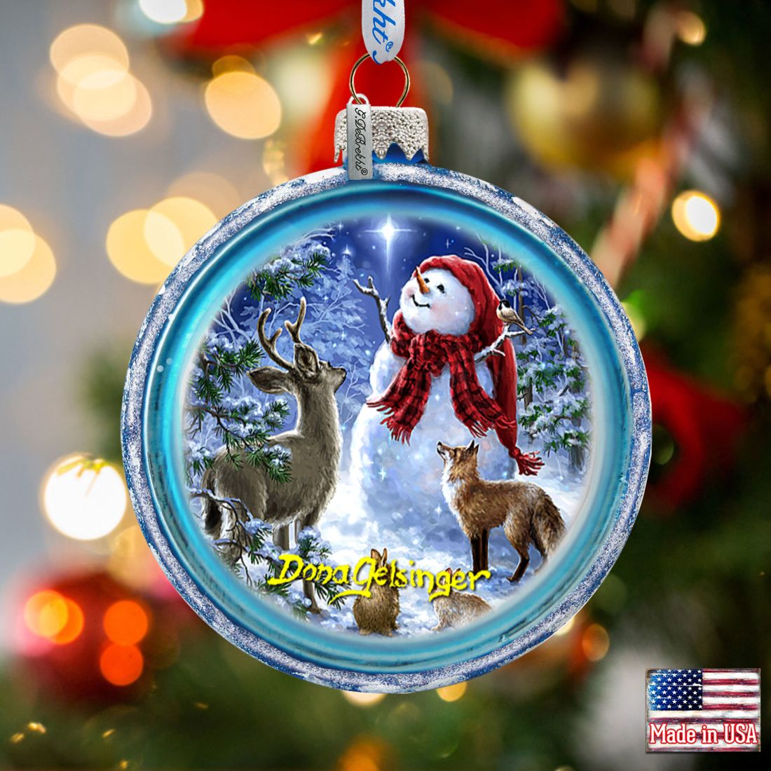 Starry Night Glass Ornament by D. Gelsinger - Christmas Santa Snowman Decor - 764-150-DG