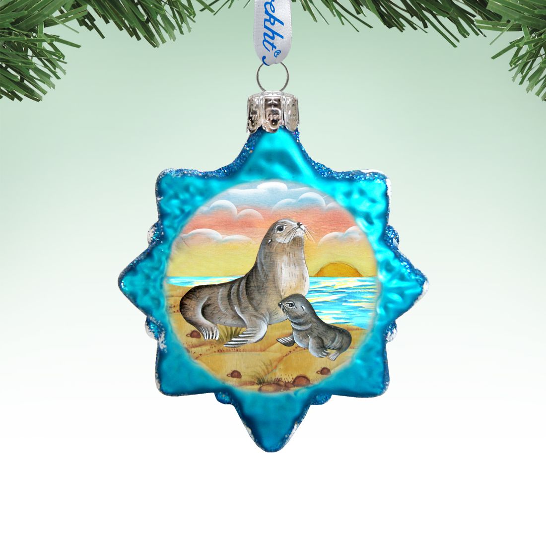 Seal Star Mercury Glass Ornament by G. DeBrekht - Coastal Holiday Decor - 775476