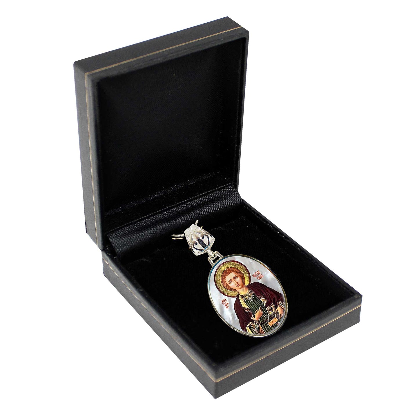 Saint Panteleimon Silver Plated Mother of Pearl Necklace - 43023