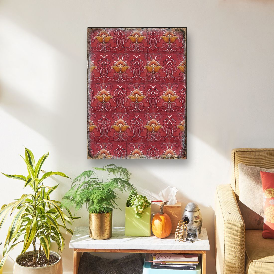 Red and Gold Rustic Wooden Wall Art by G. DeBrekht - Floral Ornamental Decor - 95015B