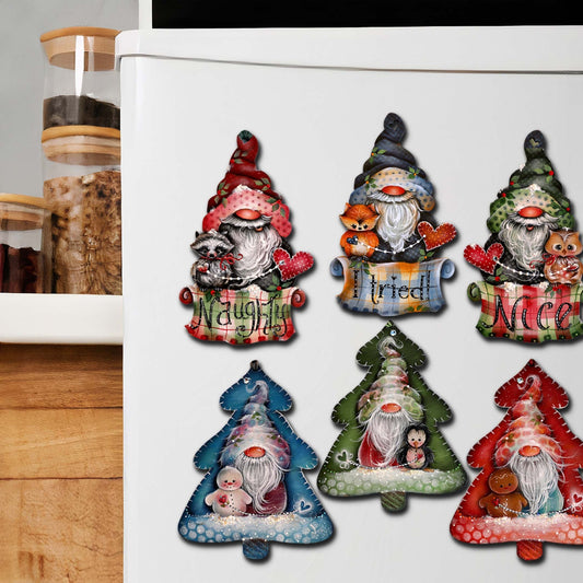 Christmas Gnomes Decorative Wooden Magnets Set of 6 by Jamie Mills-Price - Christmas Decor - 8090049G-S6-MP