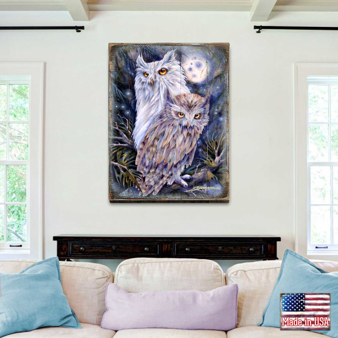 Night Watch Owls Wooden Wall Art by J. Bergsma - Nature Wildlife Decor  - 8592902BP-JB