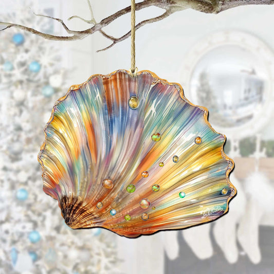 Coastal Christmas Decor - Rainbow Shell Wooden Ornaments by G.Debrekht Coastal Holiday Decor - 8688196
