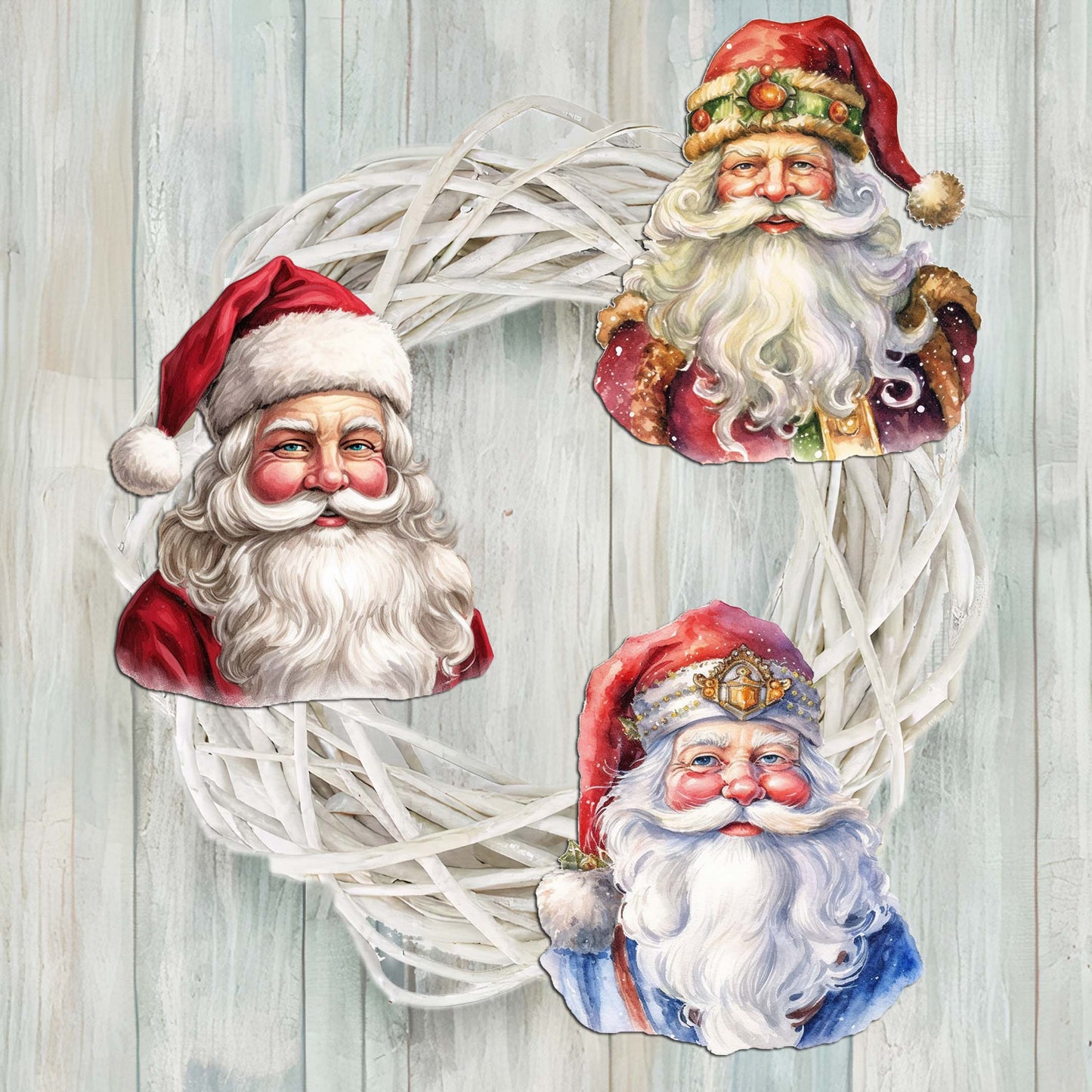 Jolly Santa Faces Decorative Wooden Clip-on Ornaments Set of 3 by G. Debrekht - Christmas Decor - 8091045C-S3