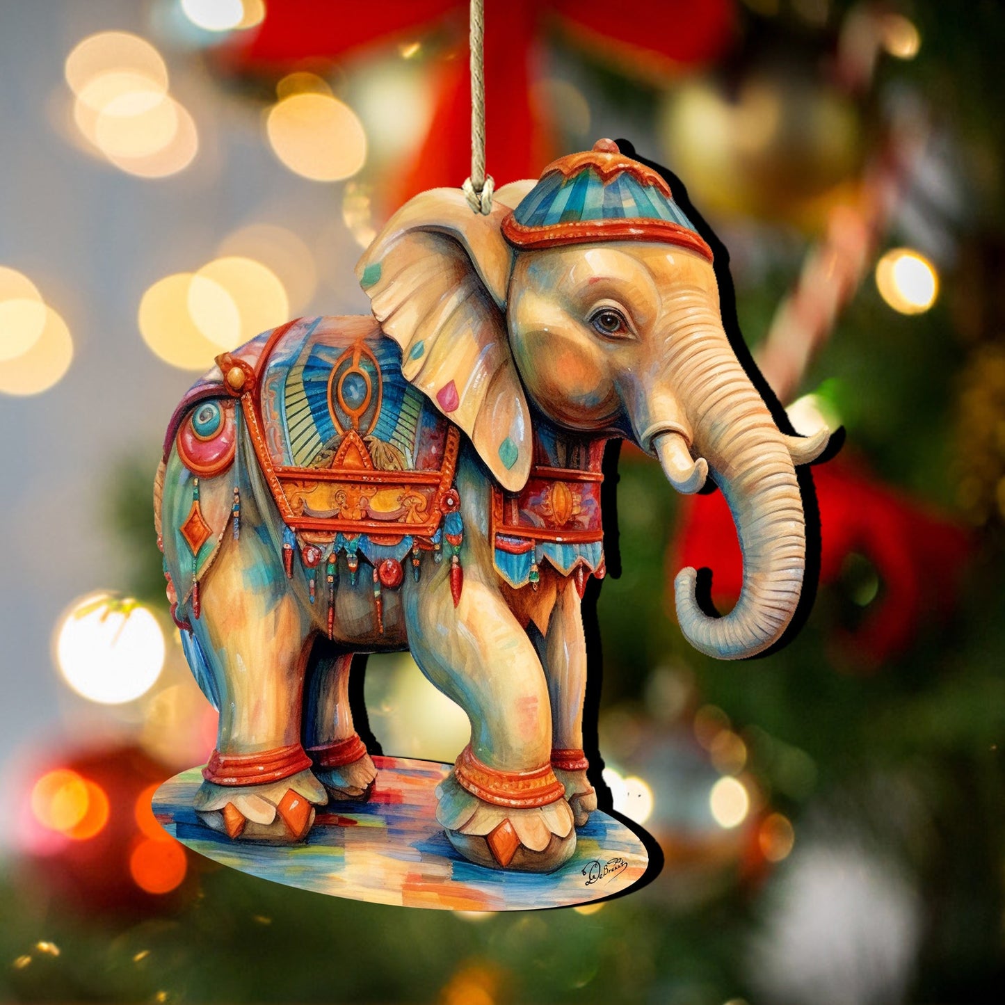 Carousel Elephant Wooden Ornaments by G. Debrekht - Christmas Decor - 8100192-3