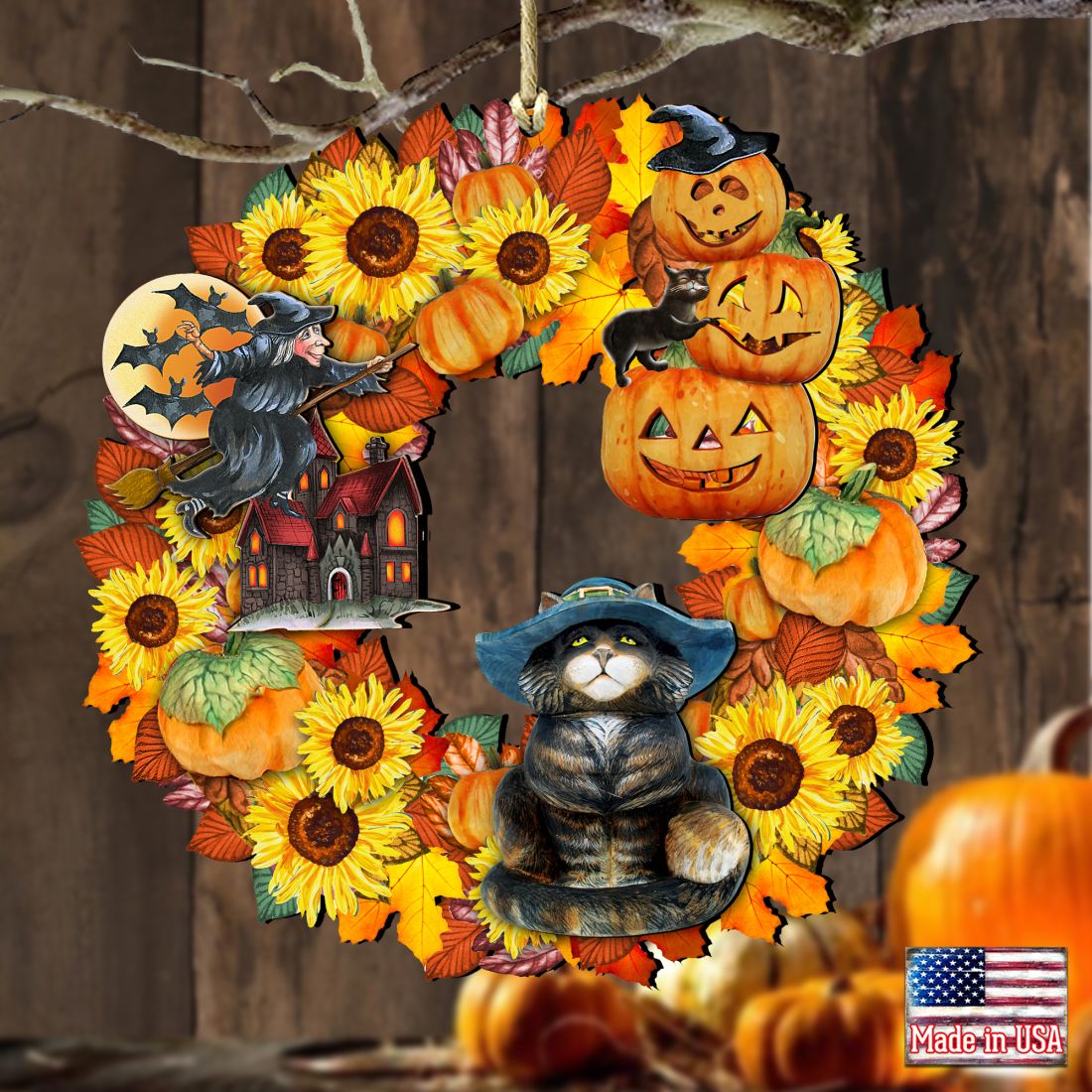 Halloween Wreath Wooden Ornaments by G. DeBrekht - Thanksgiving Halloween Decor - 8185317
