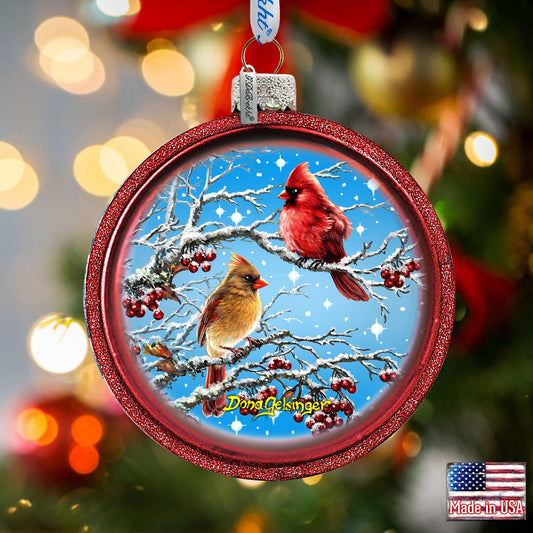 Winter Birds At Night Glass Ornament by D. Gelsinger - Christmas Decor - 71110C-DG
