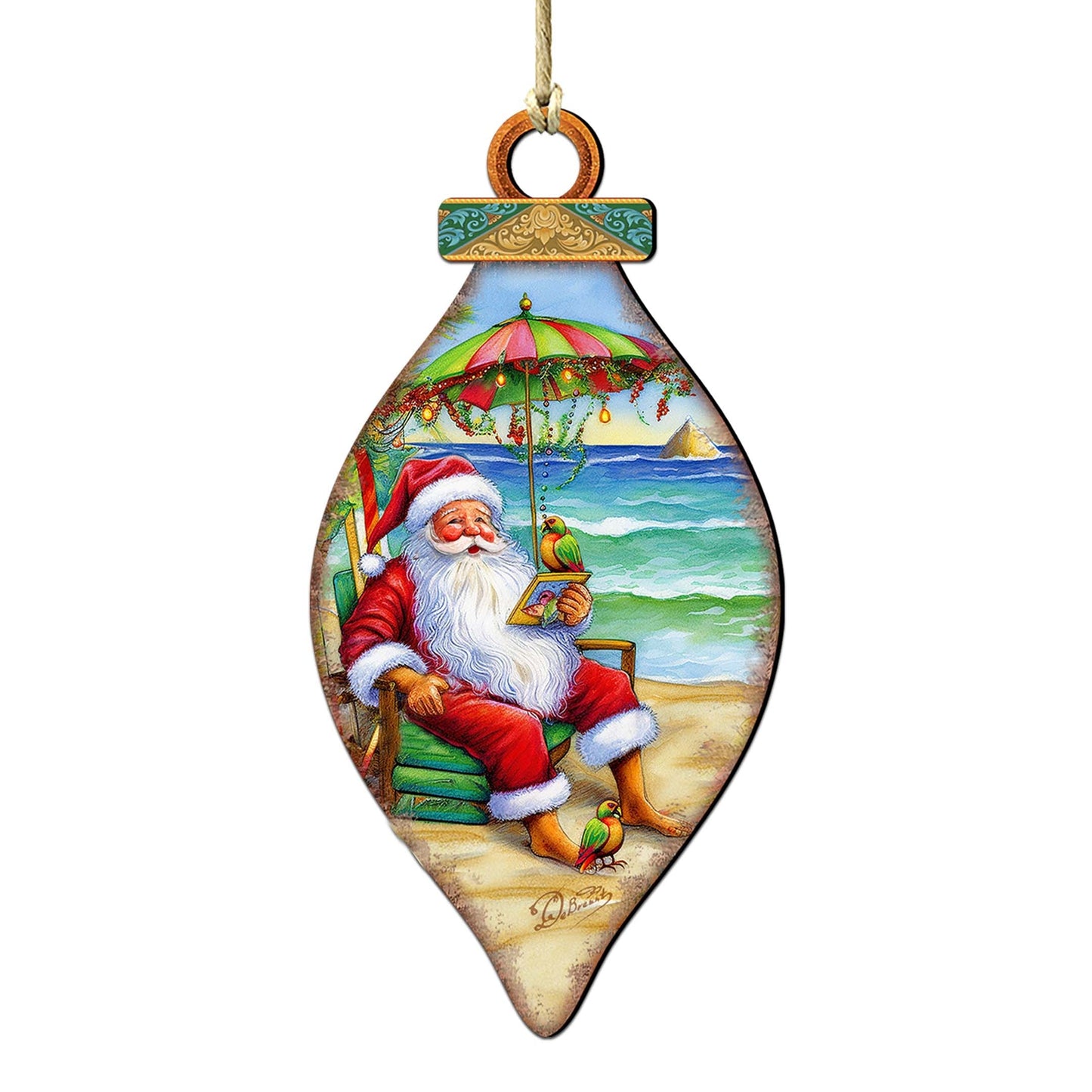 Beach Themed Ornaments - Santa on the Beach Wooden Ornaments by G.Debrekht Coastal Holiday Decor - 8688308
