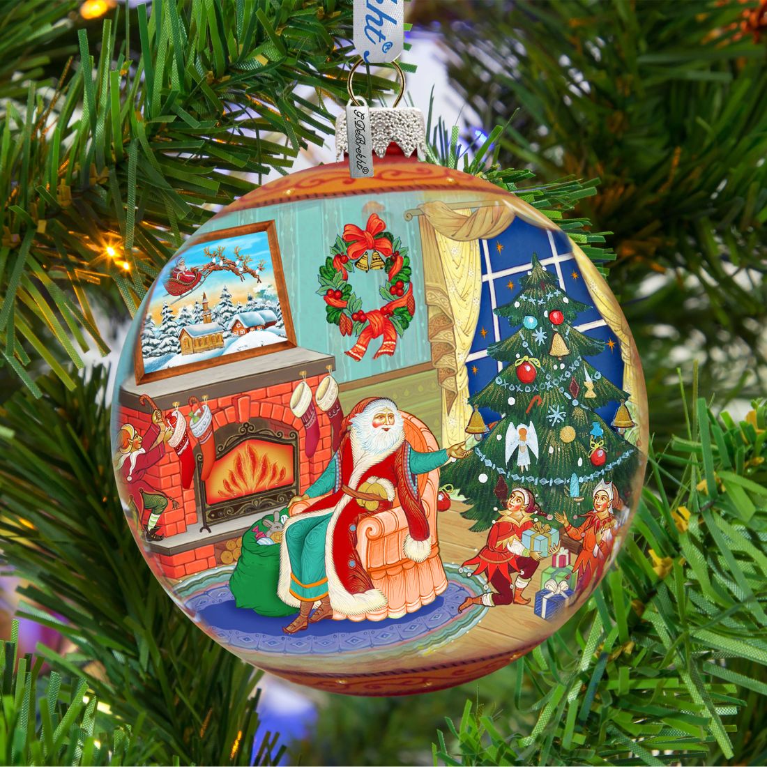 Christmas Eve Ball Glass Ornament Limited Edition by G. DeBrekht - Christmas Santa Snowman Decor - 73846