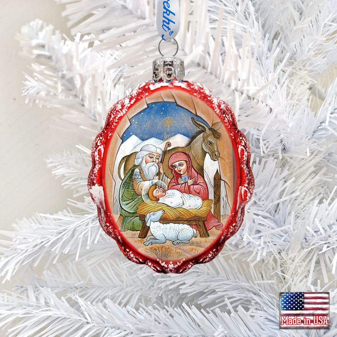 Orthodox Nativity Mercury Glass Ornament by G. DeBrekht - Nativity Holiday Decor - 773037