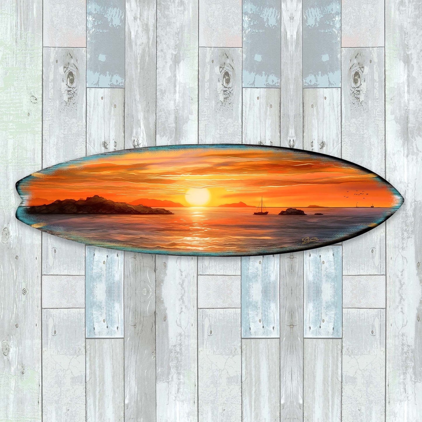 Sunset Symphony Surfboard Coastal Wall Art by G. DeBrekht - Coastal Holiday Decor - 8490133HS