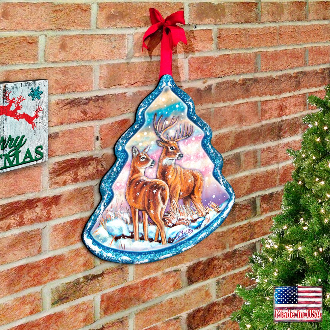 Reindeer Tree Wildlife Door Decor - G. DeBrekht - Wildlife Holiday Decor - 8176229H