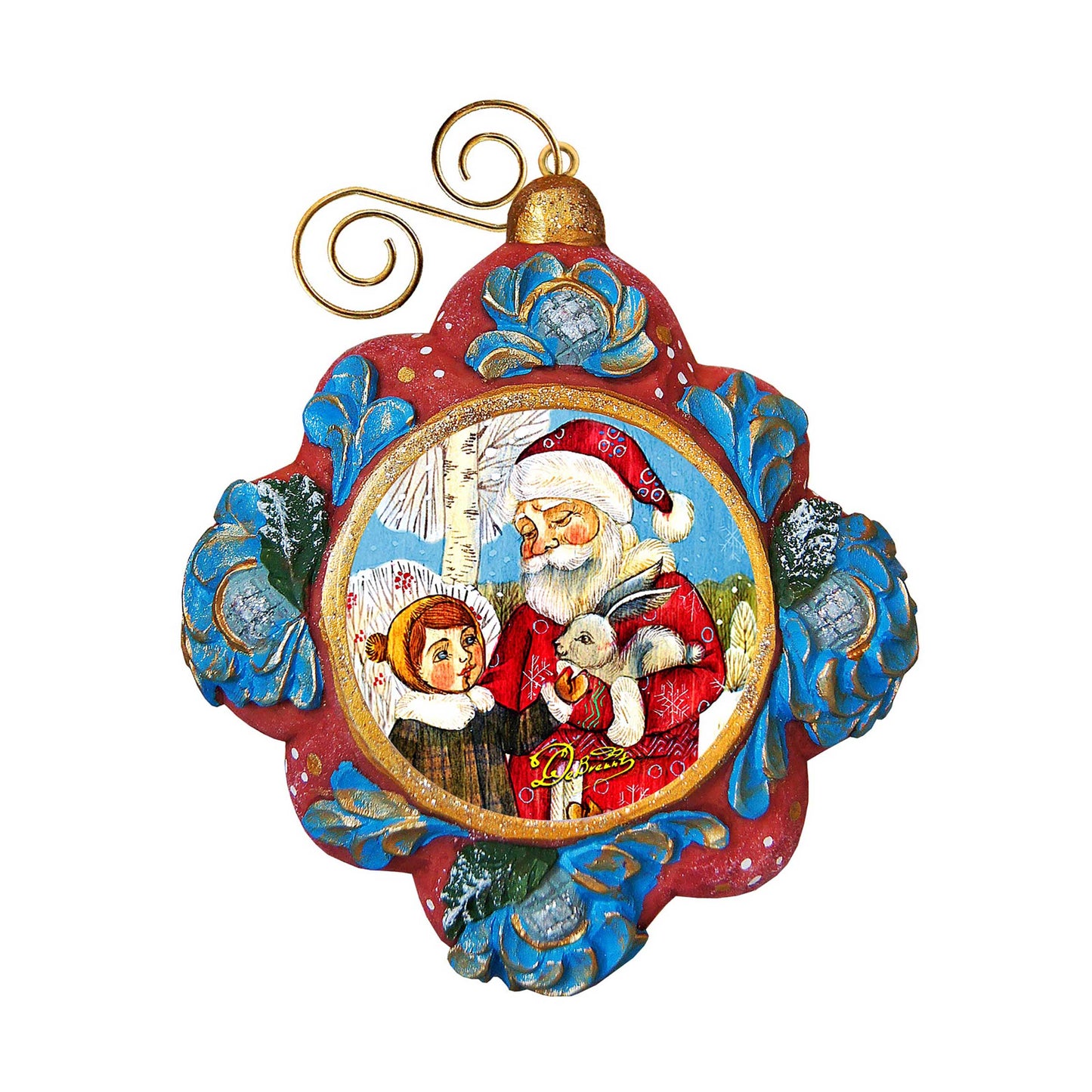 Santa with Boy Sculpted Hand-Painted Christmas Ornament by G. DeBrekht - Christmas Decor - 6102431