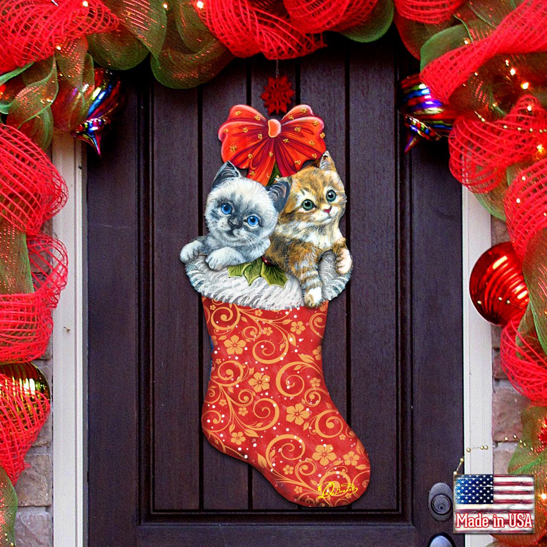Kitty Cats Christmas Stocking Christmas Door Decor by G. DeBrekht - Christmas Santa Snowman Decor - 8114021H