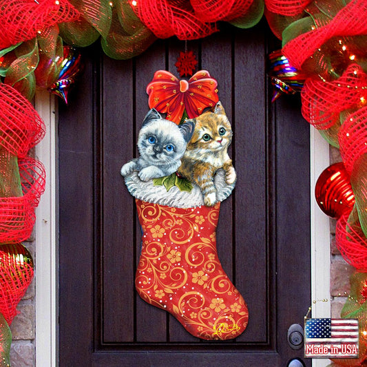 Kitty Cats Christmas Stocking Christmas Door Decor by G. DeBrekht - Christmas Santa Snowman Decor - 8114021H