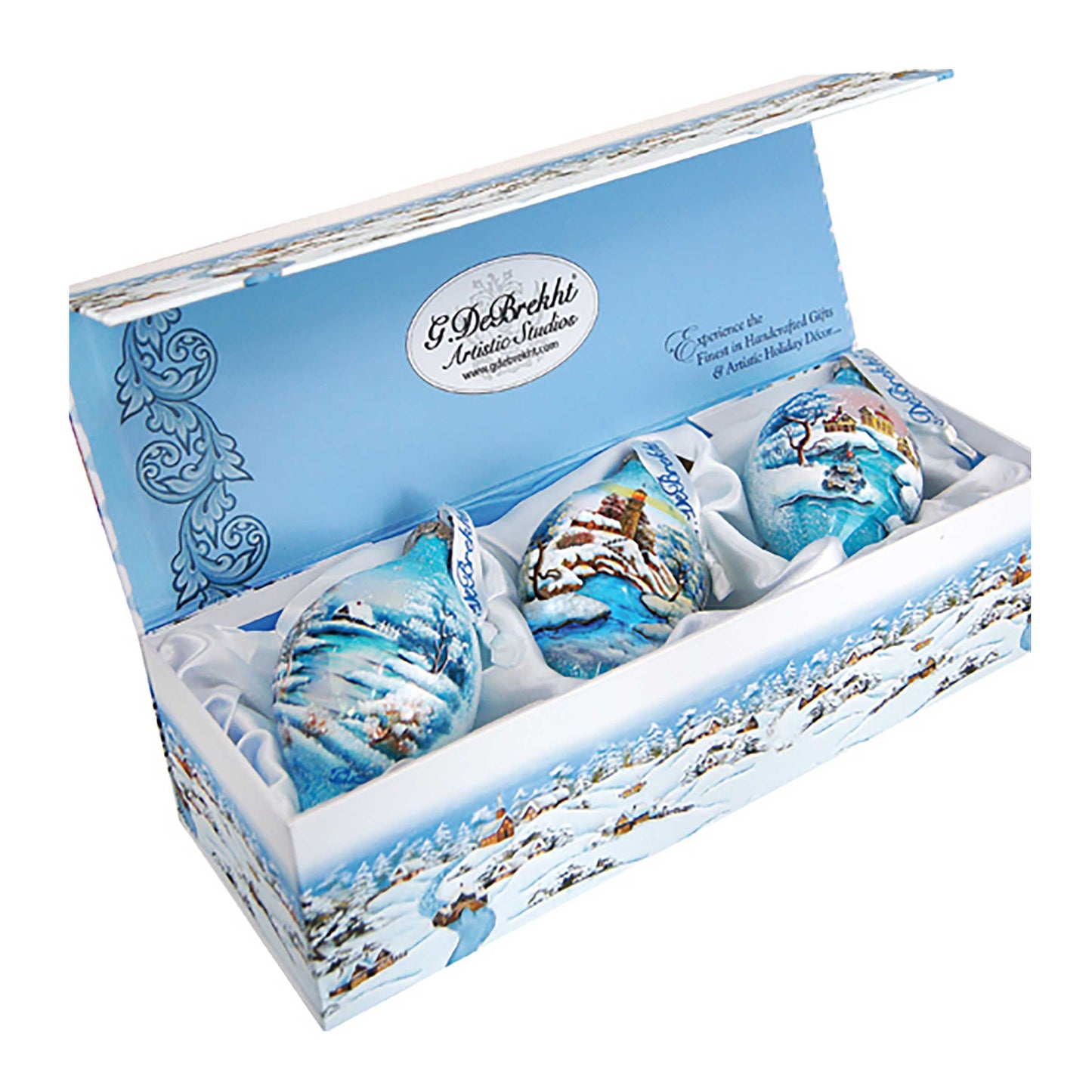 Winter Village Glass Ornament Set of 3 by G. DeBrekht - Christmas Decor - 74110-B3