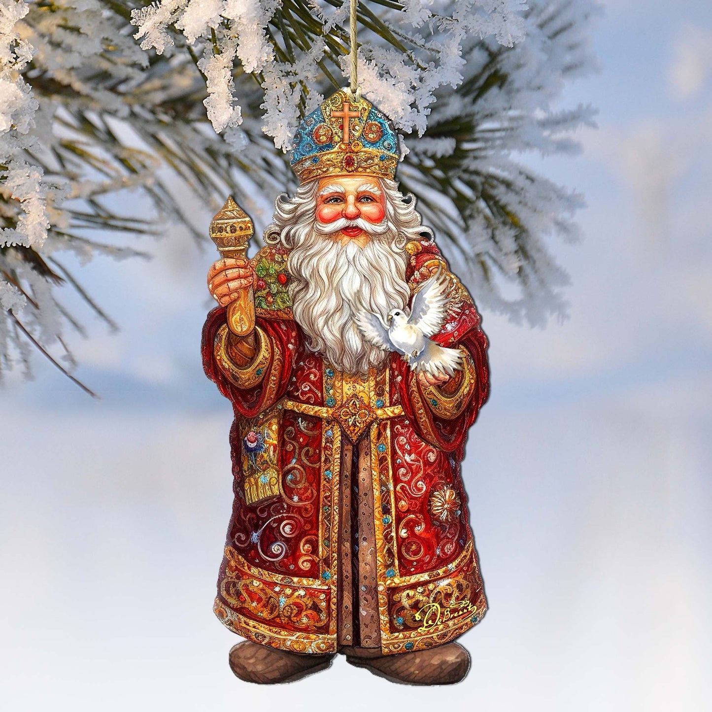 Santa's Dove of Hope Wooden Ornaments by G. Debrekht - Christmas Santa Snowman Decor - 8691416
