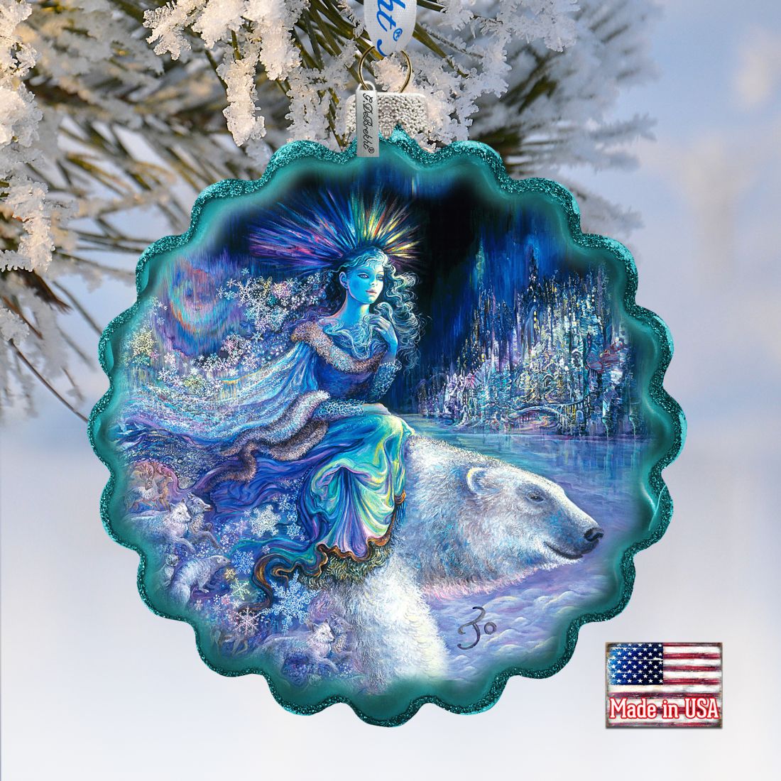 Polar Princess Wreath Glass Ornament by Josephine Wall - Wildlife Holiday Decor - 759-407-JW