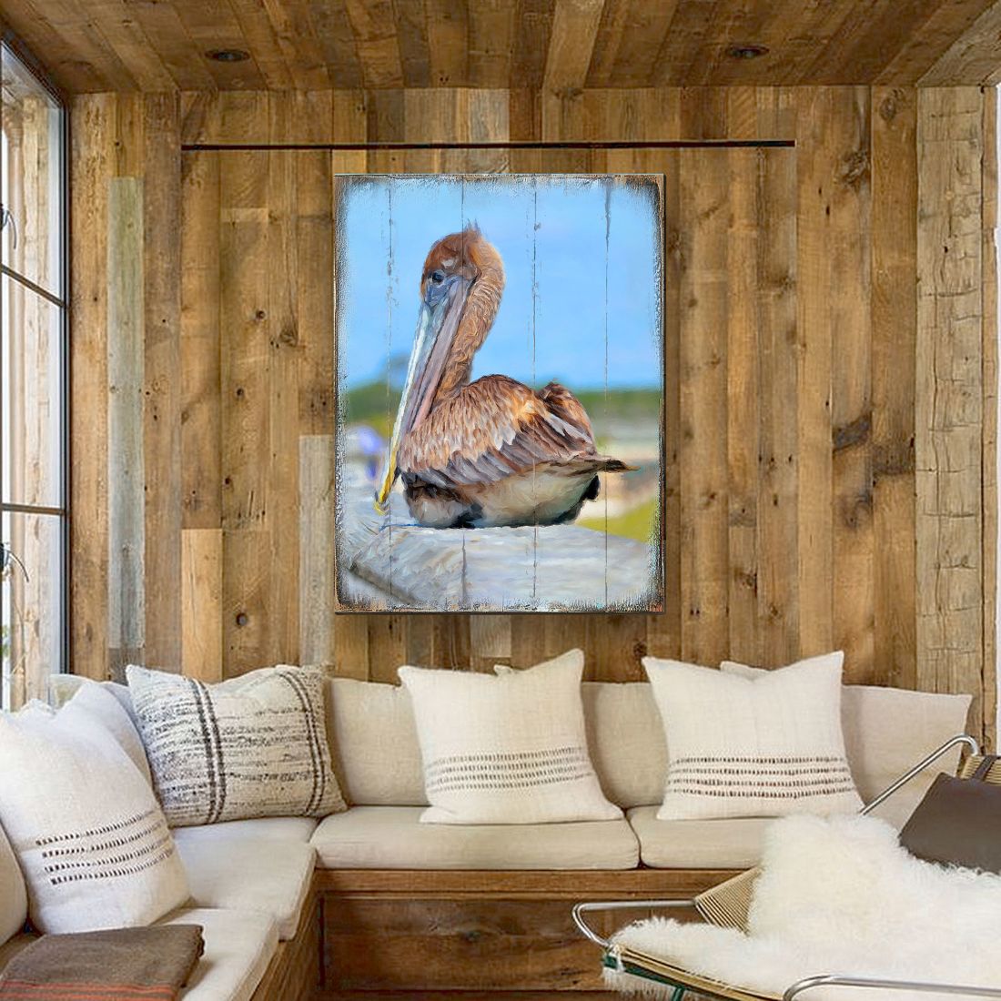 Spengler Pelican Wooden Coastal Wall Art by Nature Wonders - Coastal Sea-Life Decor - 95325B