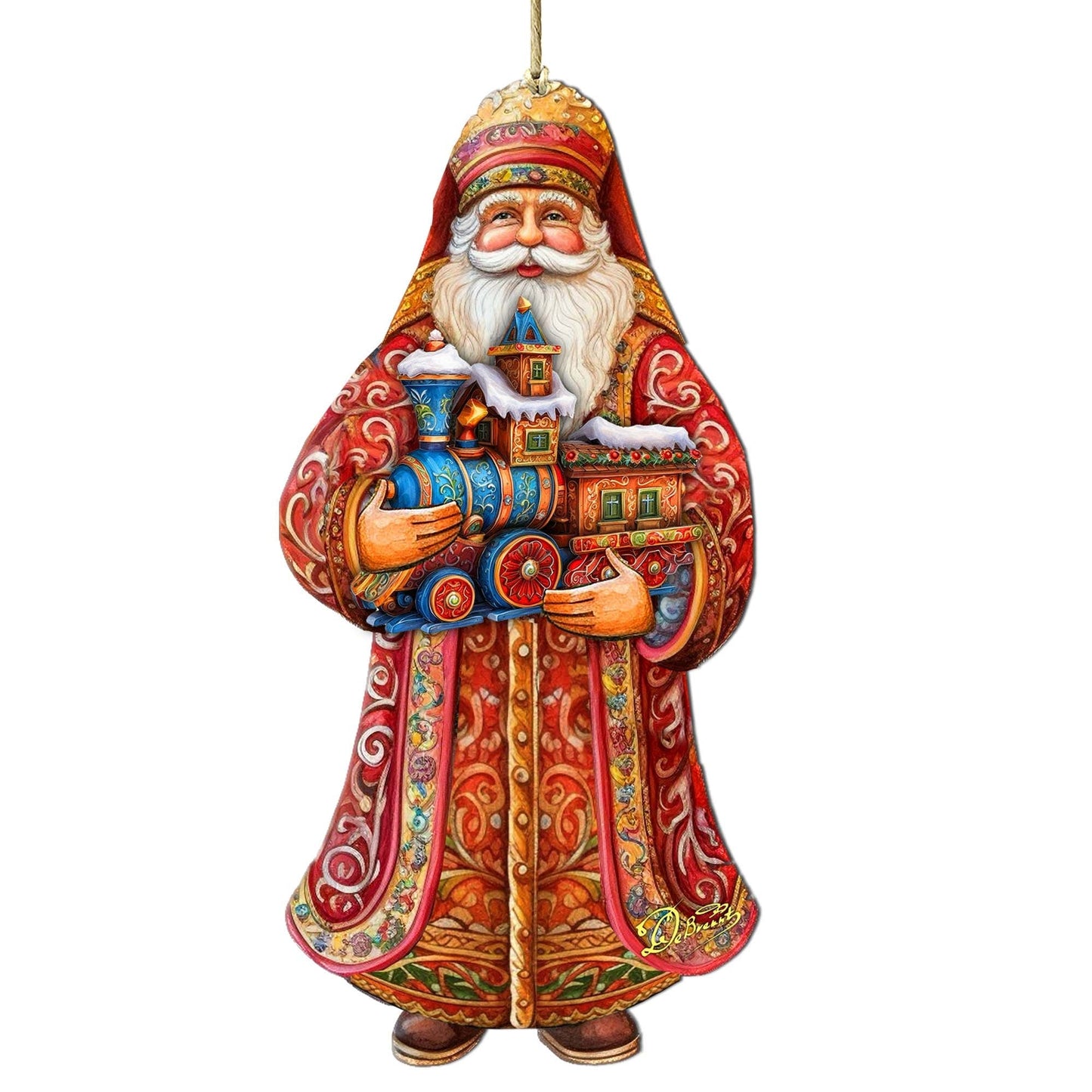 Santa's Miniature Holiday Express Wooden Ornaments by G. Debrekht - Christmas Santa Snowman Decor - 8691417