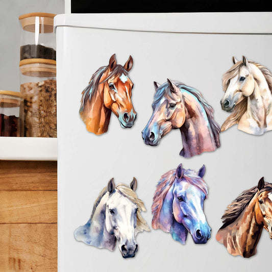 Horses Decorative Wooden Magnets Set of 6 by G. Debrekht - Wildlife Decor - 8090039G-S6