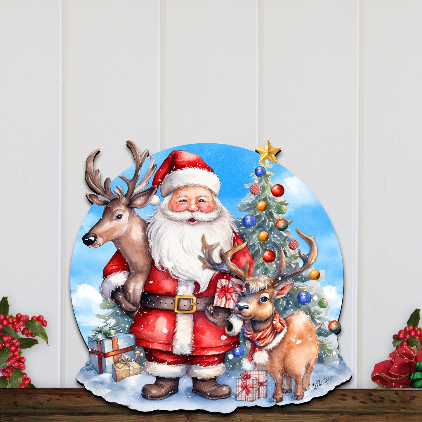 Santa with Reindeers Holiday Door Decor  by G. Debrekht - Christmas Decor - 8611032H