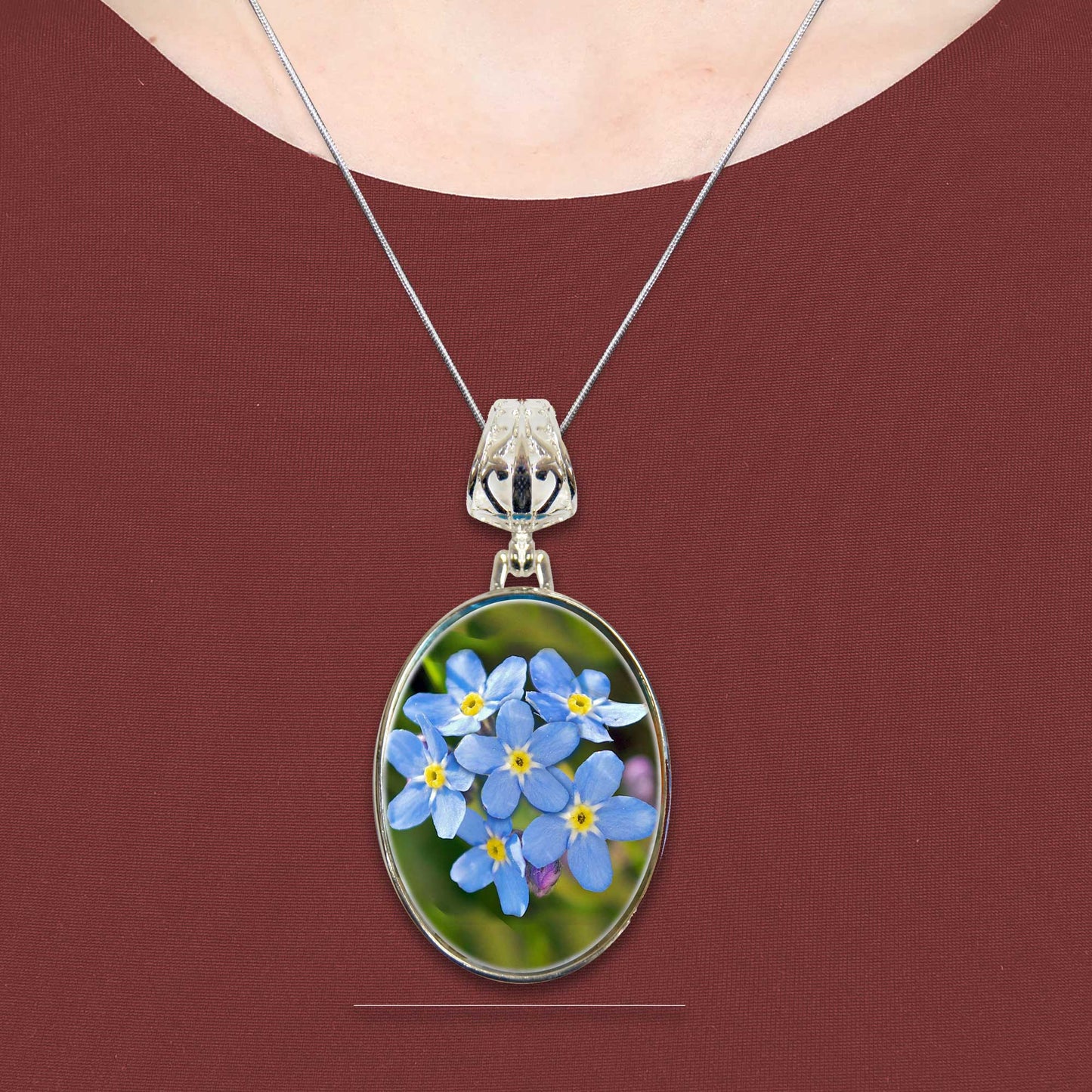 Forget-Me-Not Alaska Silver-Plated Mother of Pearl Jewelry Pendant Necklace - 44158