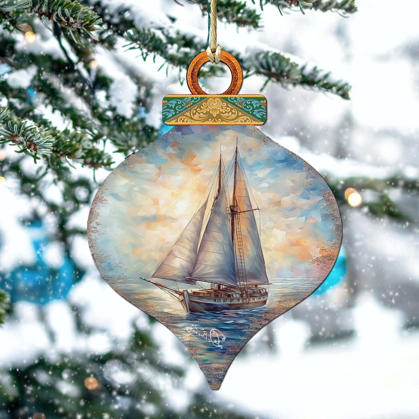 Holiday Coastal Ornaments - Sailboat Symphony Wooden Ornaments by G.Debrekht Coastal Holiday Decor - 8688172