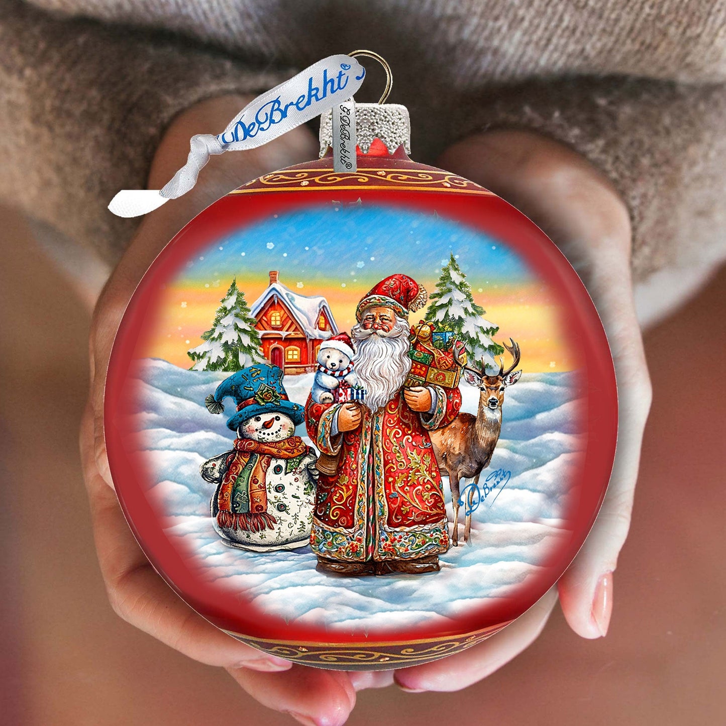 Snowman Splendor Lg Glass Ornament by G.Debrekht - Christmas Santa Snowman Decor - 73944