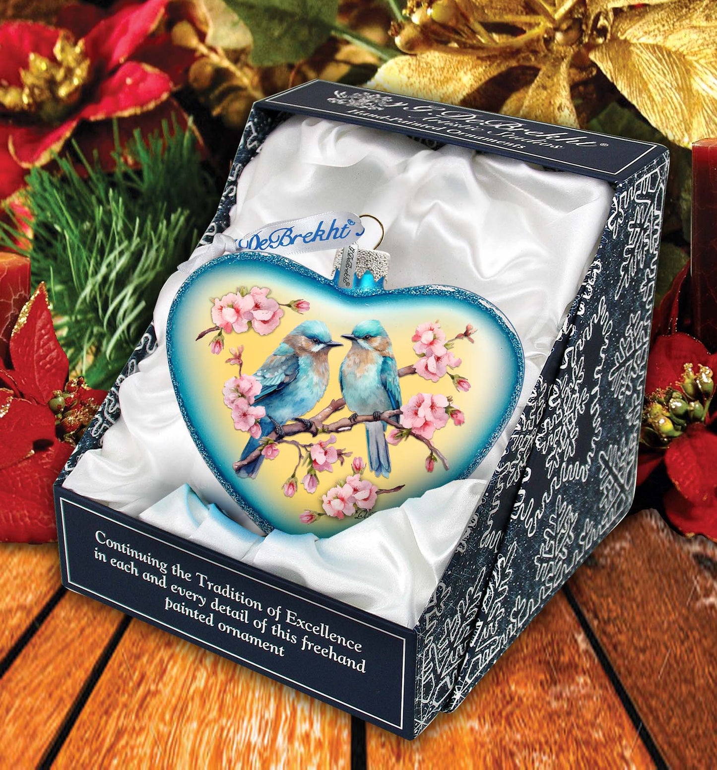 Blooming Love Heart Glass Ornament by G. Debrekht Christmas Decor - 753-014