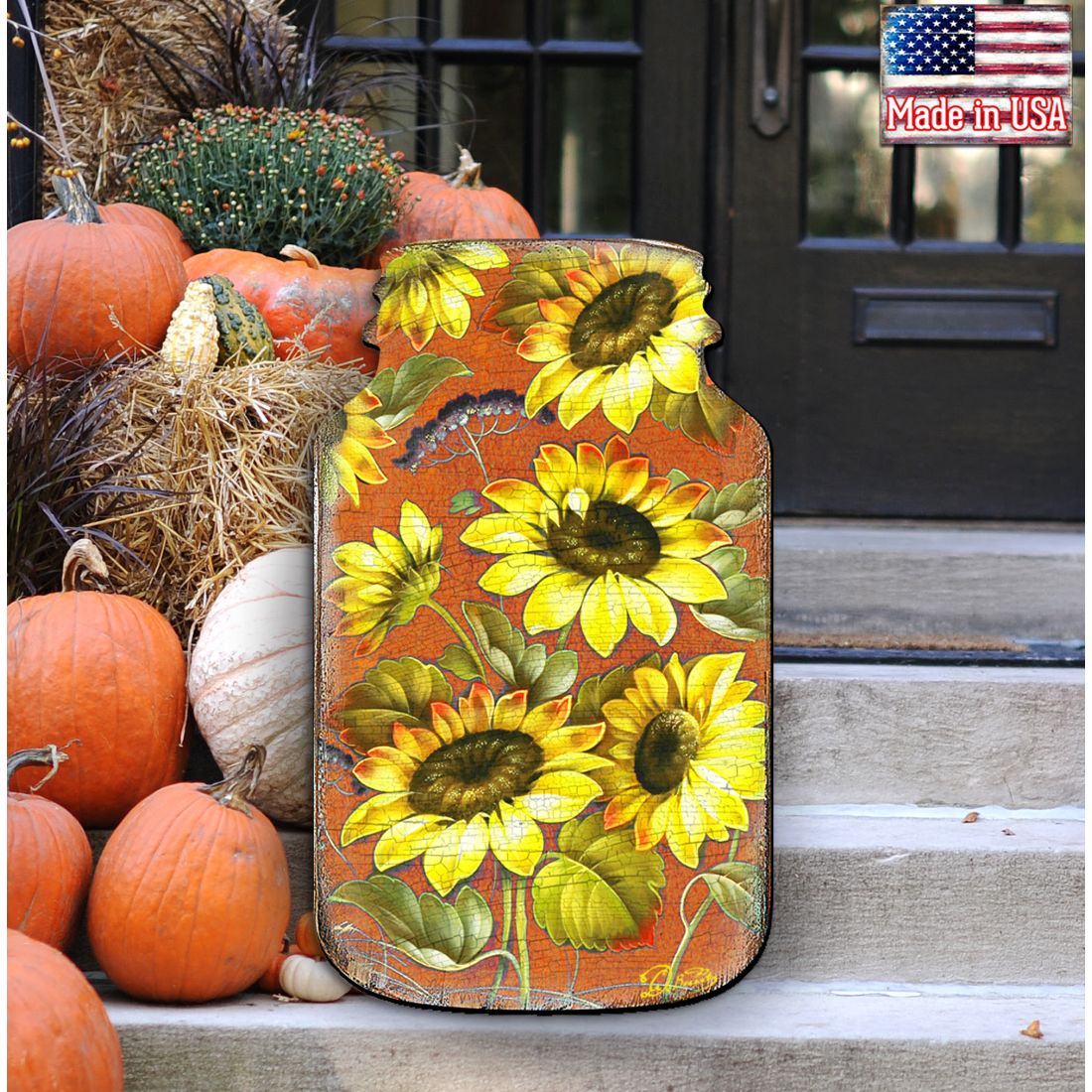 Sunflower Mason Jar Halloween Door Decor by G. DeBrekht - Thanksgiving Halloween Decor - 8158906H