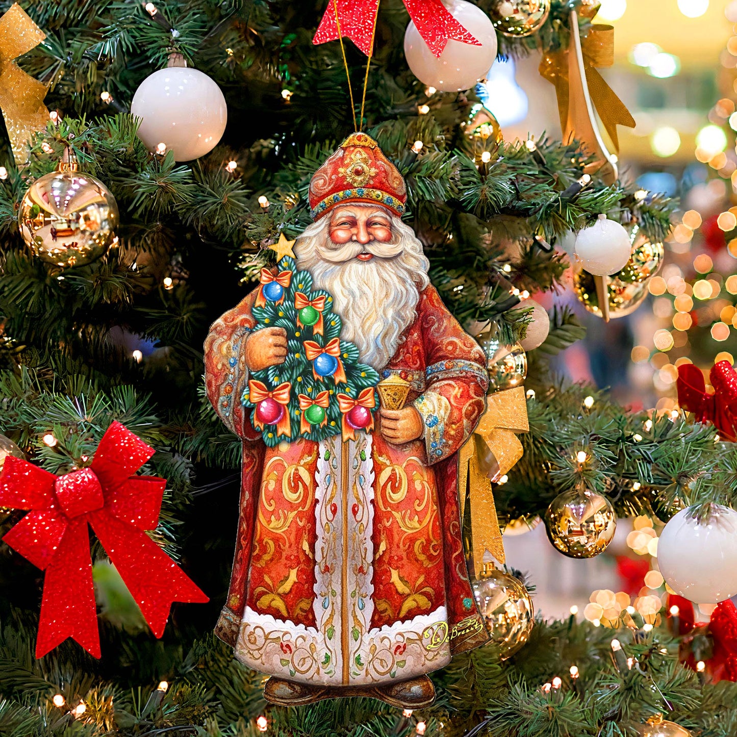 Santa's Tree of Joy Wooden Ornaments by G. Debrekht - Christmas Santa Snowman Decor - 8691418