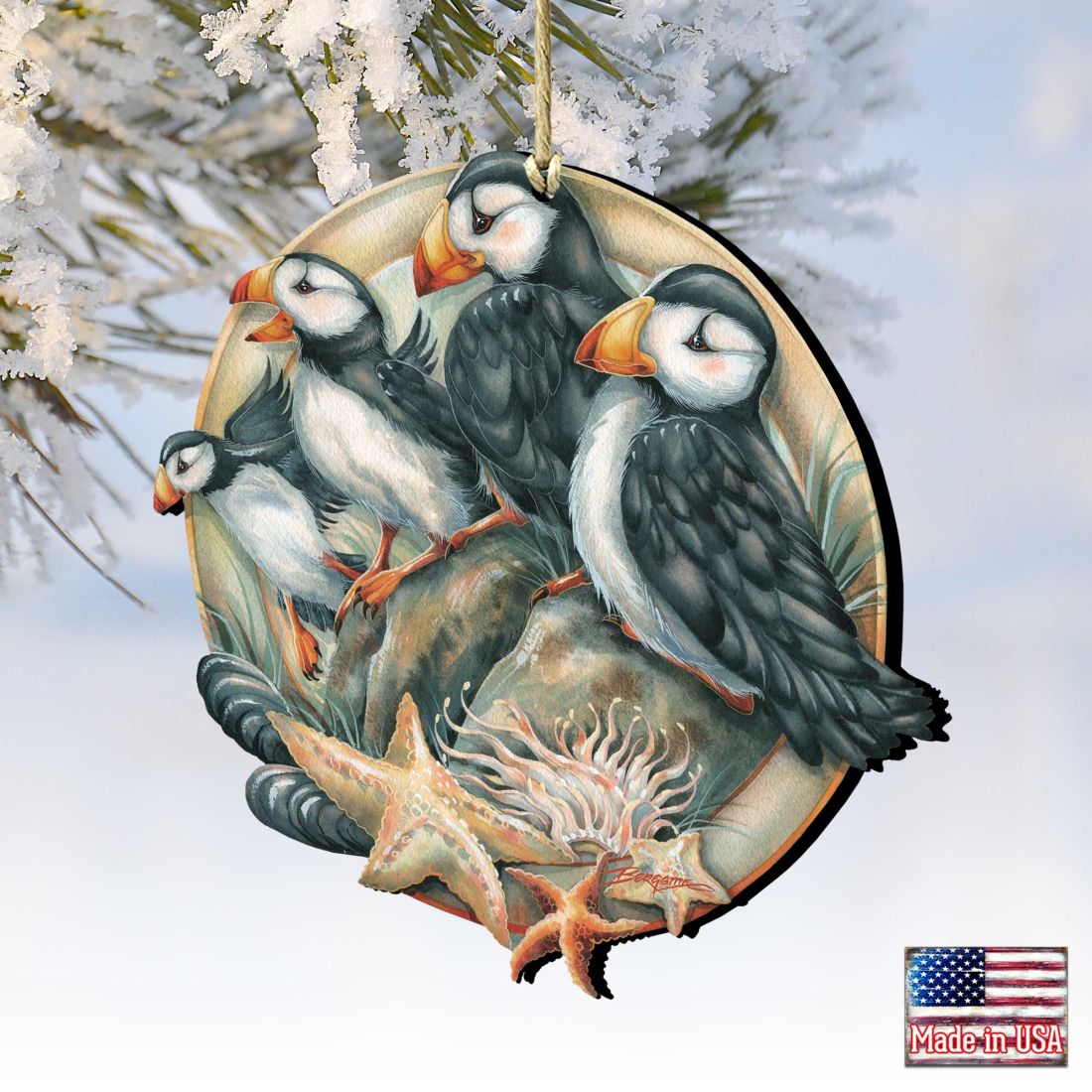 Send in the Clowns Puffins Wooden Ornaments by J. Bergsma - Wildlife Holiday Decor - 8591848-JB