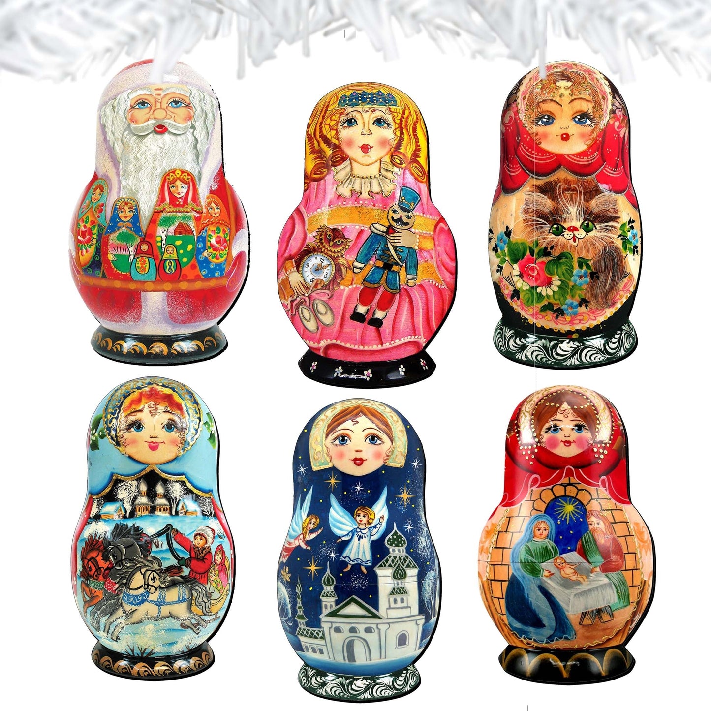 Nested Dolls Decorative Wooden Clip-on Ornaments Set of 6 by G. Debrekht - Christmas Decor - 8090130C-S6