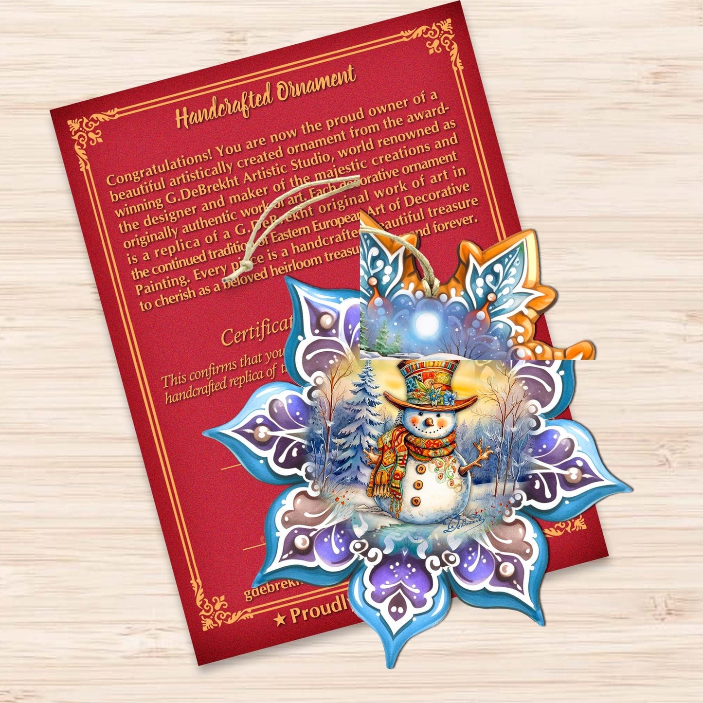 Snowman Purple Snowflake Wooden Ornaments by G. Debrekht - Christmas Santa Snowman Decor - 8688426