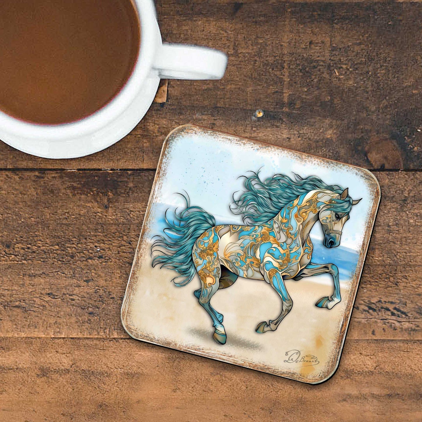 Horses Wooden Cork Coasters Gift Set of 4 by G. Debrekht - Wildlife Decor  - 8199444C-S4