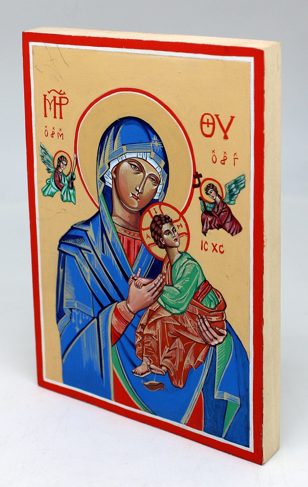 Virgin Mary Directress - Original One-of-a-Kind Orthodox Icon Handpainted on Wood 8 x 5.5" , Signed by G. DeBrekht with Certificate