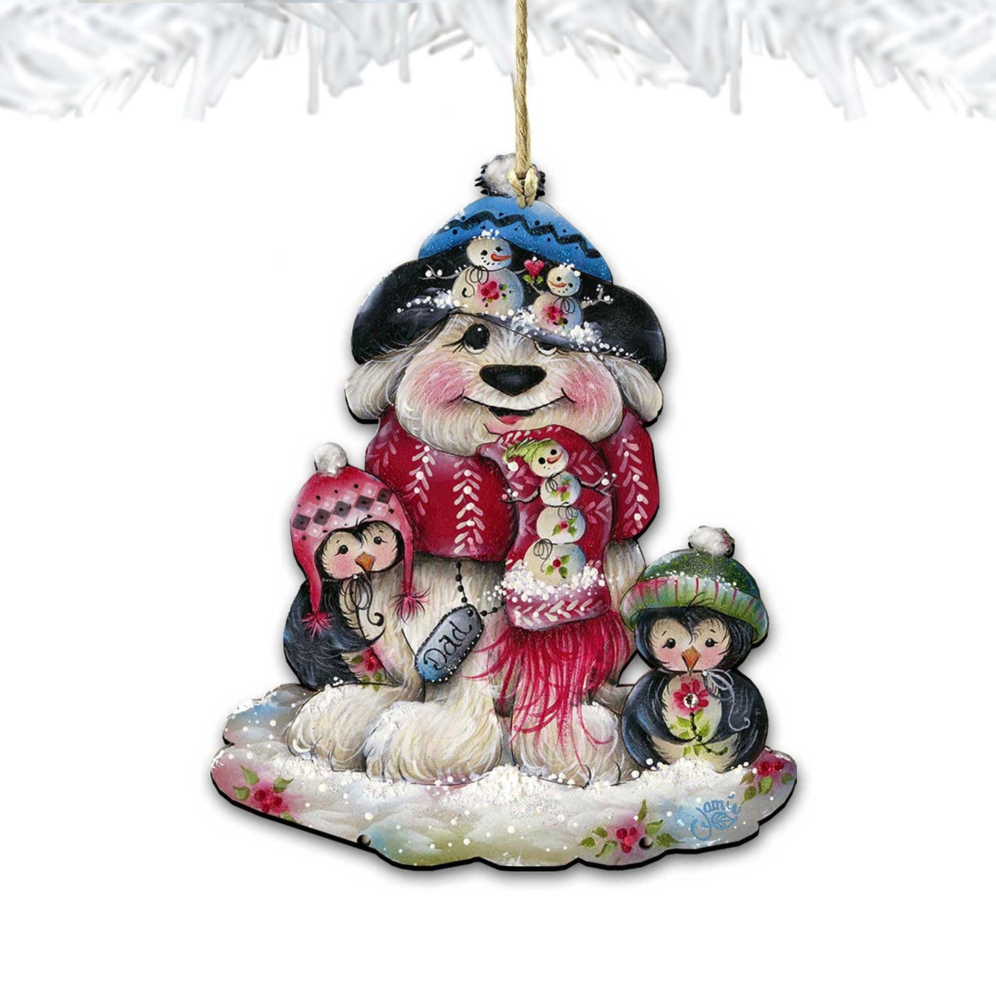 Dog and Penguin Wooden Ornaments by Jamie Mills-Price - Pets Dog and Cats Decor - 8457503