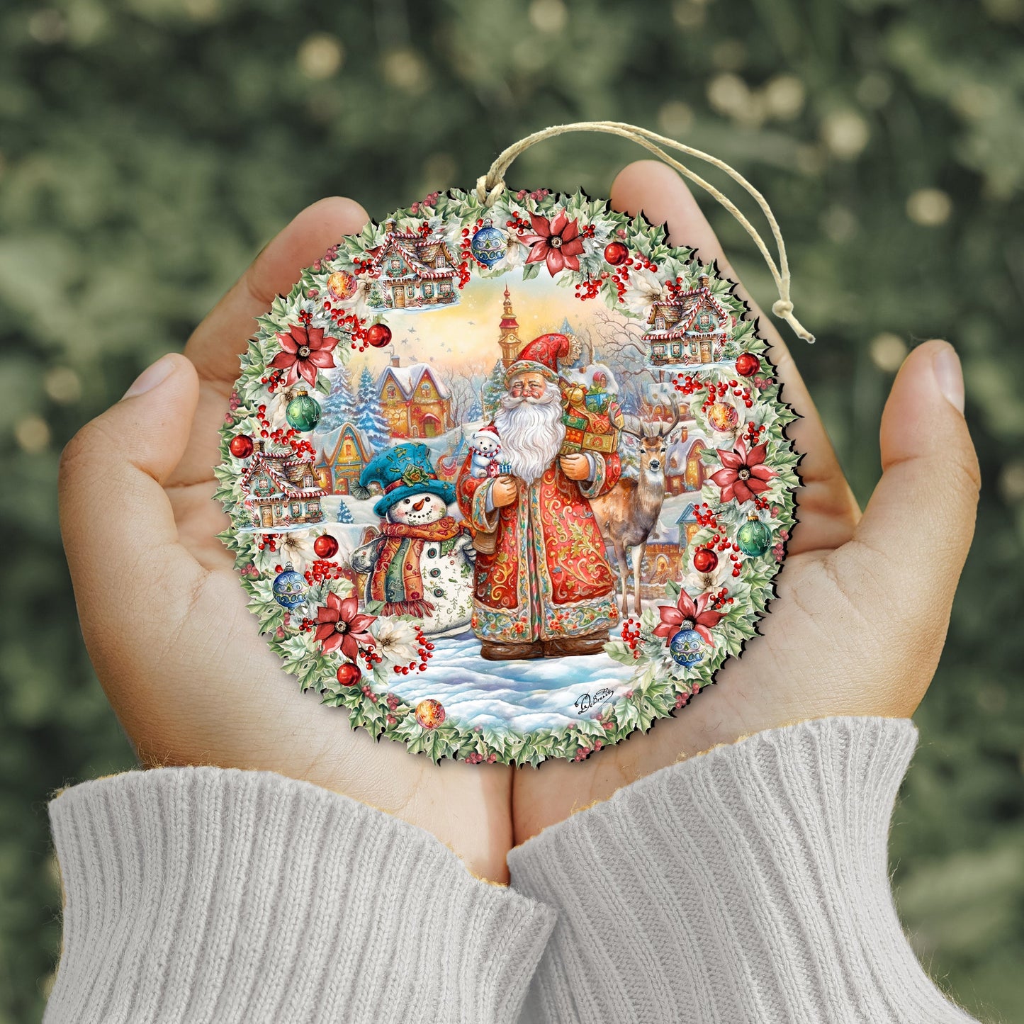 Merry Christmas Wreath Wooden Ornaments by G. Debrekht Christmas Santa Snowman Decor - 8611069