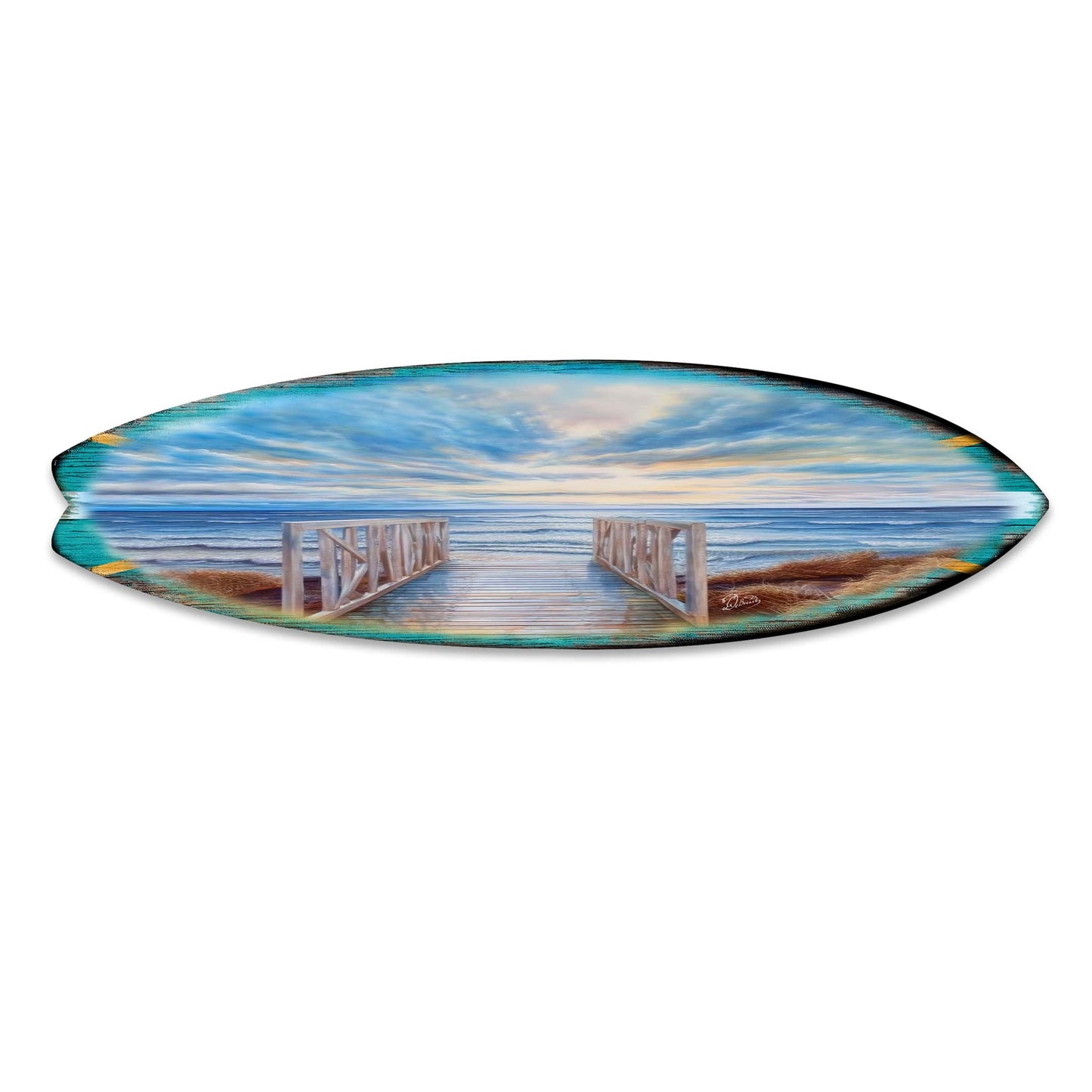 Wooden Pier Surfboard Coastal Wall Art by G. DeBrekht - Coastal Holiday Decor - 8490116HS