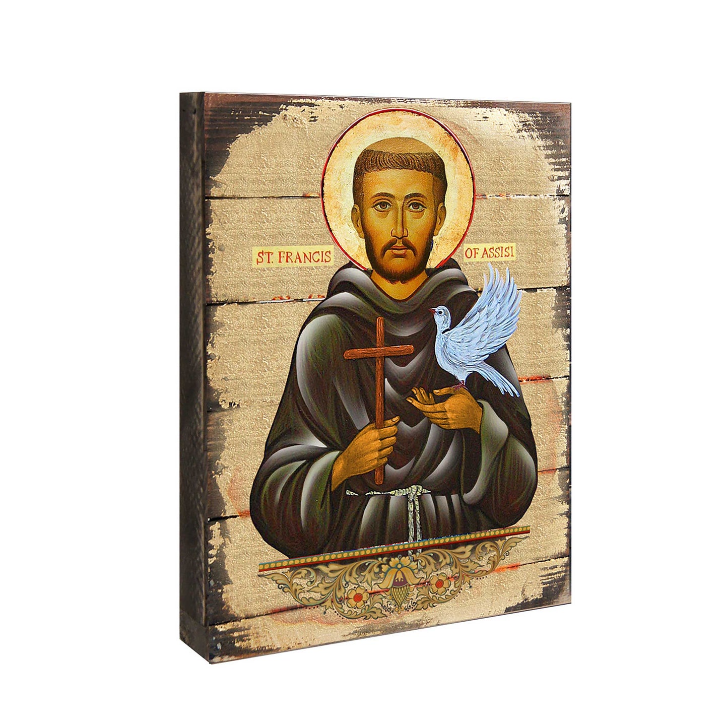 Saint Francis Wooden Gold Plated Religious Christian Sacred Icon - Inspirational Icon Decor - 85024