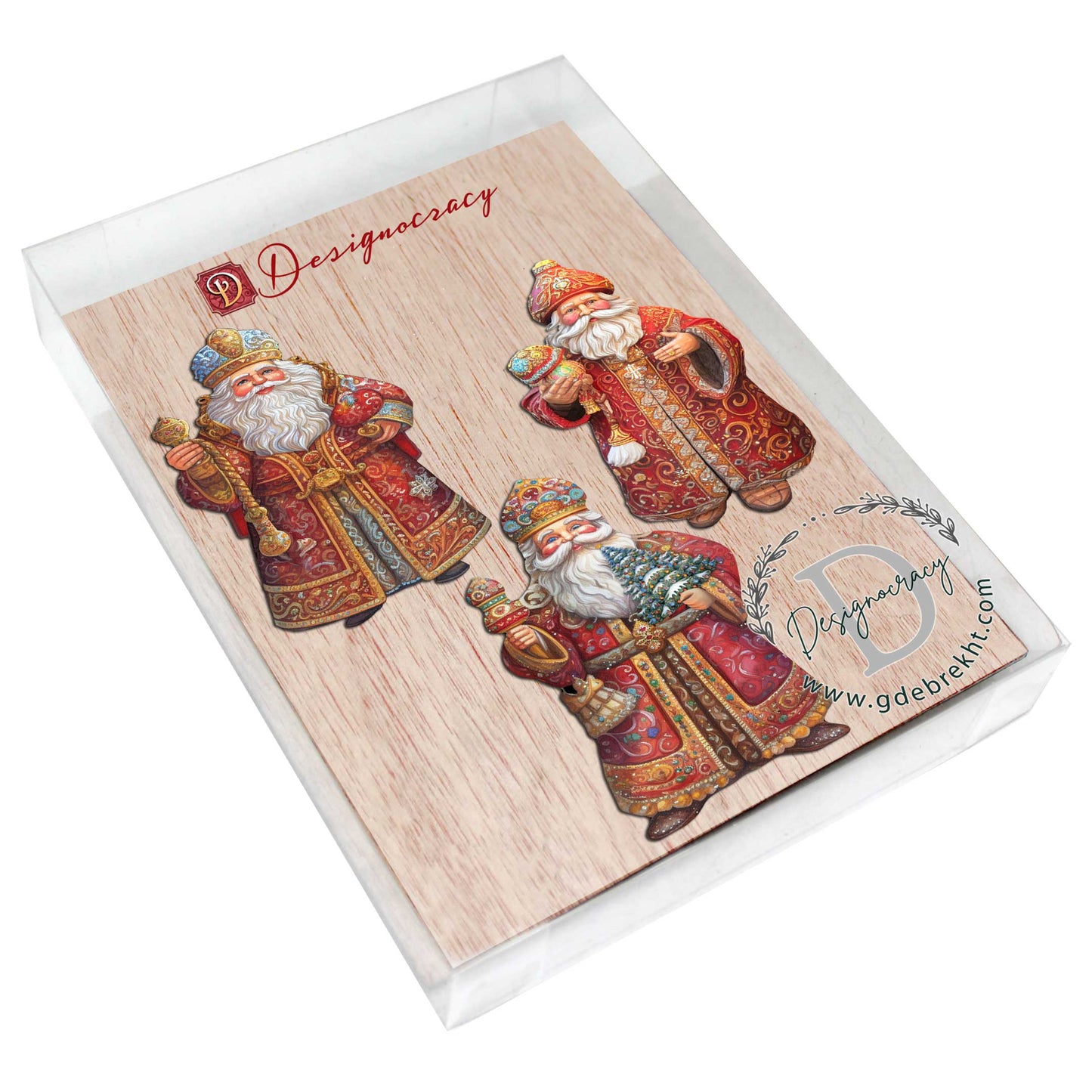 Santa Decorative Wooden Ornaments Set of 3 by G. Debrekht - Christmas Decor - 8091032-S3