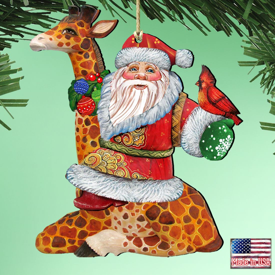 Santa On Giraffe Wooden Ornaments by G. DeBrekht - Christmas Santa Snowman Decor - 8111360