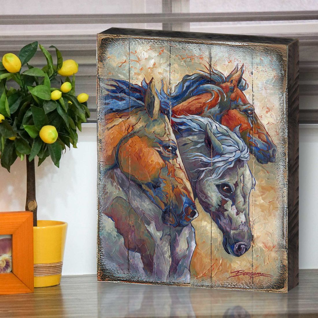 Let Them Run Horse Heads Wooden Wall Art by J. Bergsma - Nature Wildlife Decor  - 8592259B-JB