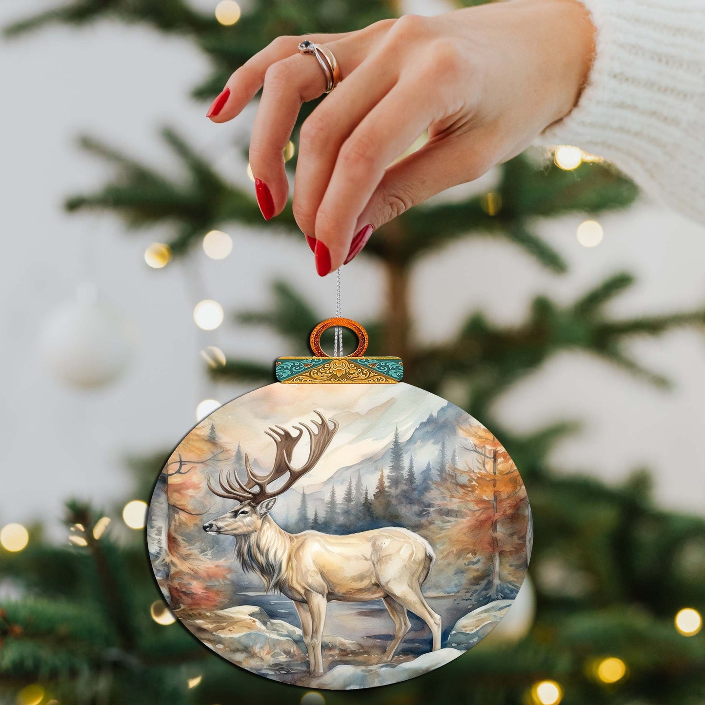 Elk in Alaskan Heights Wooden Ornaments by G.Debrekht - Wildlife Holiday Decor - 870056