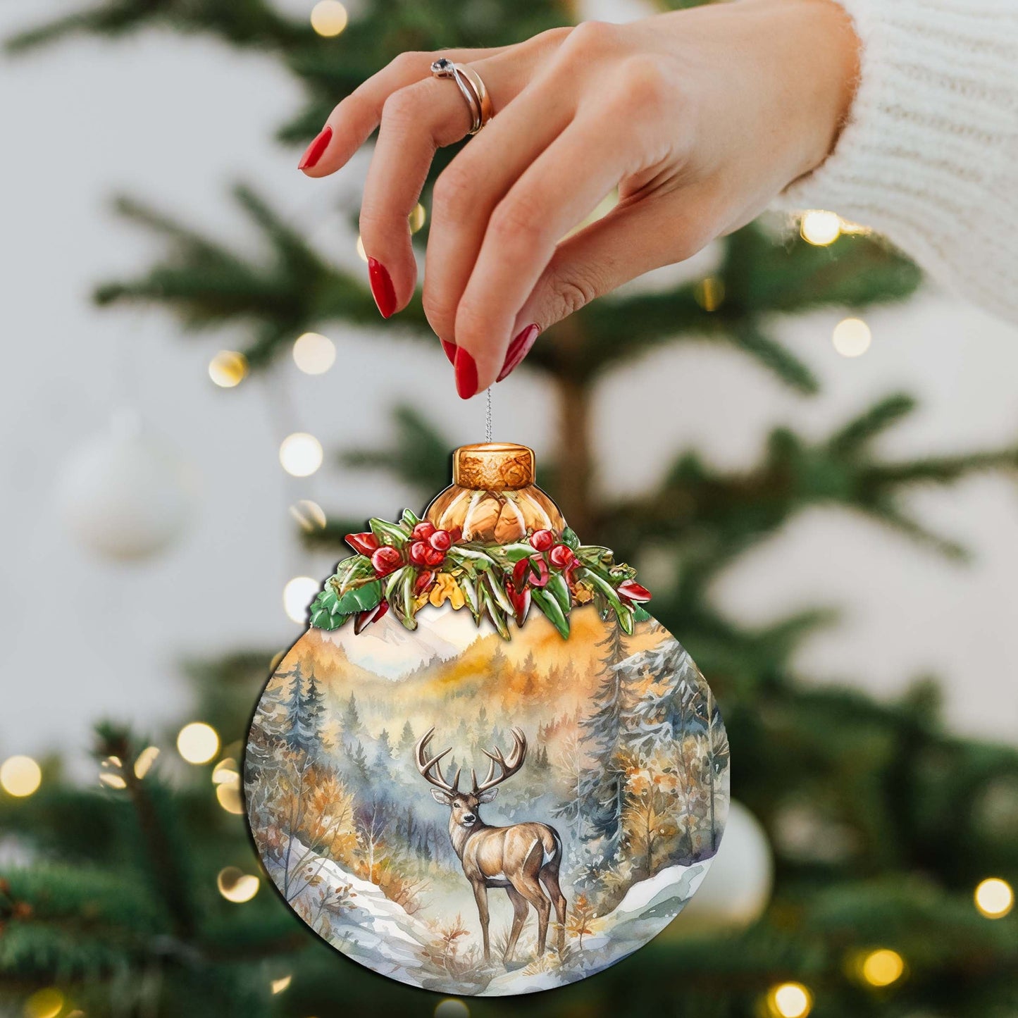 Elk in Mountain's Nature Beauty Wooden Ornaments by G.Debrekht - Wildlife Holiday Decor - 870027