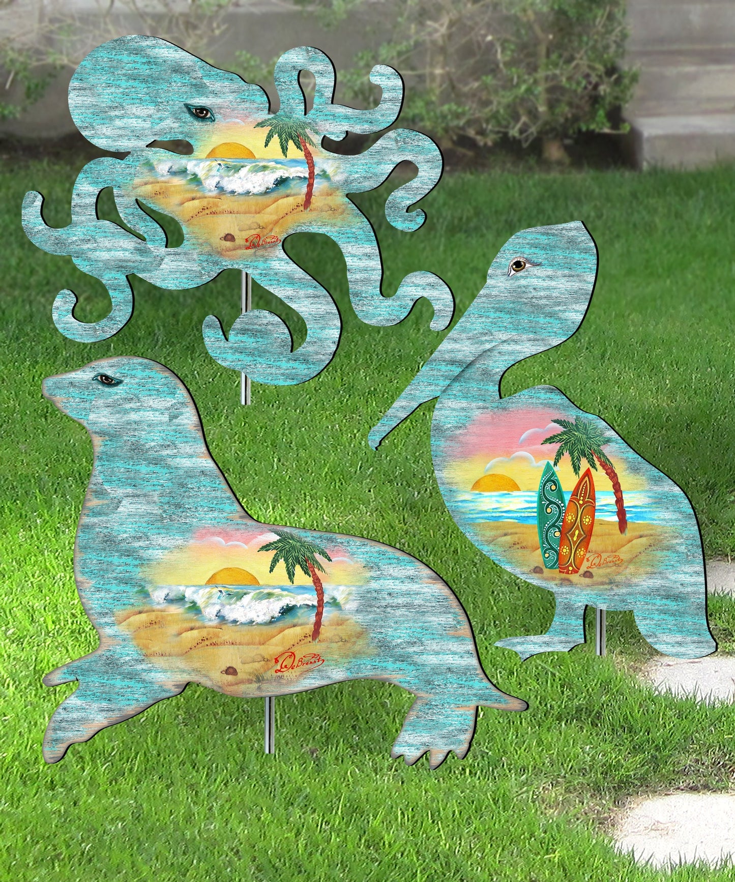 Coastal Garden Porch Outdoor Garden Walkway Set of 3 by G. DeBrekht - Coastal Holiday Decor - 8120115MS3