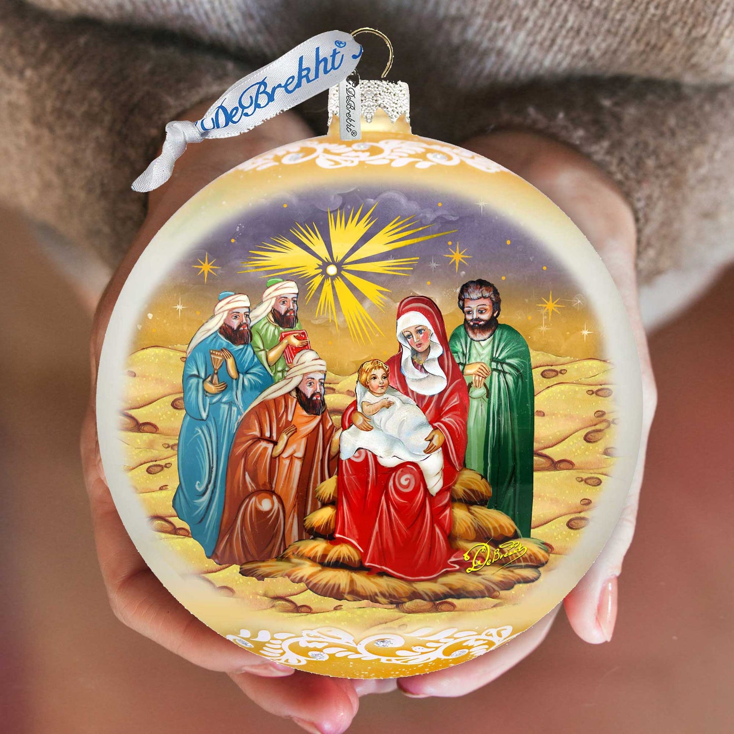Holy Family and Three Kings Lg Glass Ornament in Gold by G.DeBrekht - Christmas Decor - 73920G