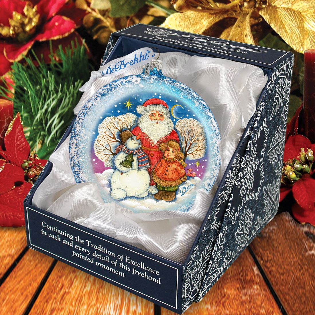Snow Fun Santa Glass Ornament by G. DeBrekht - Christmas Santa Snowman Decor - 744-039
