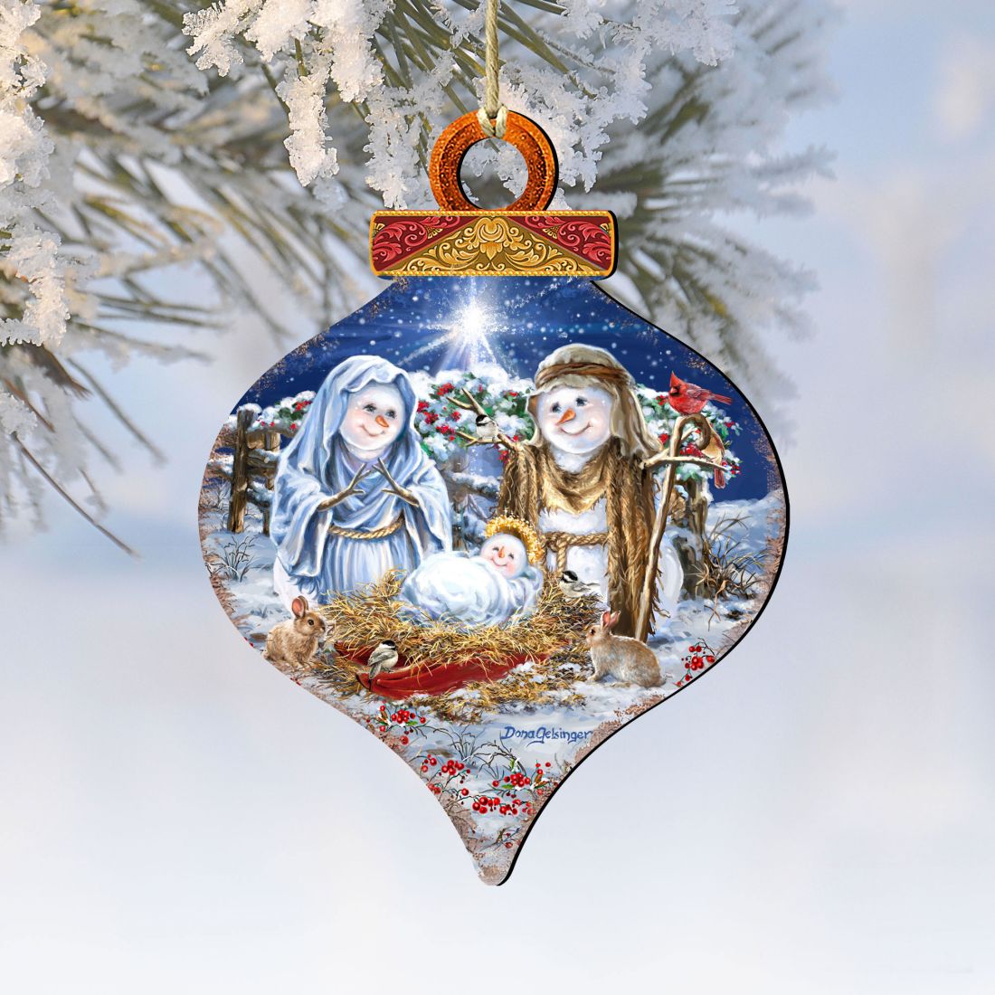 Snow Family Nativity Wooden Ornaments by Gelsinger - Christmas Santa Snowman Decor - 8031153-DG
